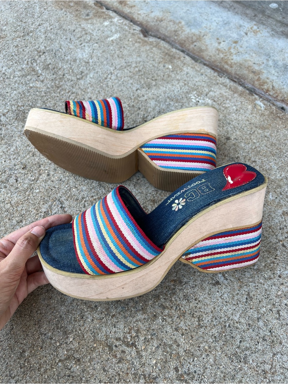 BC Footwear Rainbow Striped Platform Slide Sandals